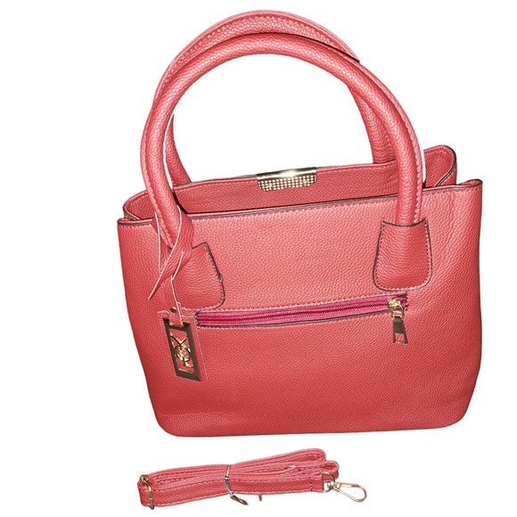 NWT- Beautiful-Elegant-Classic Matte Red Vegan Leather Top handle or Crossbody - Picture 2 of 6